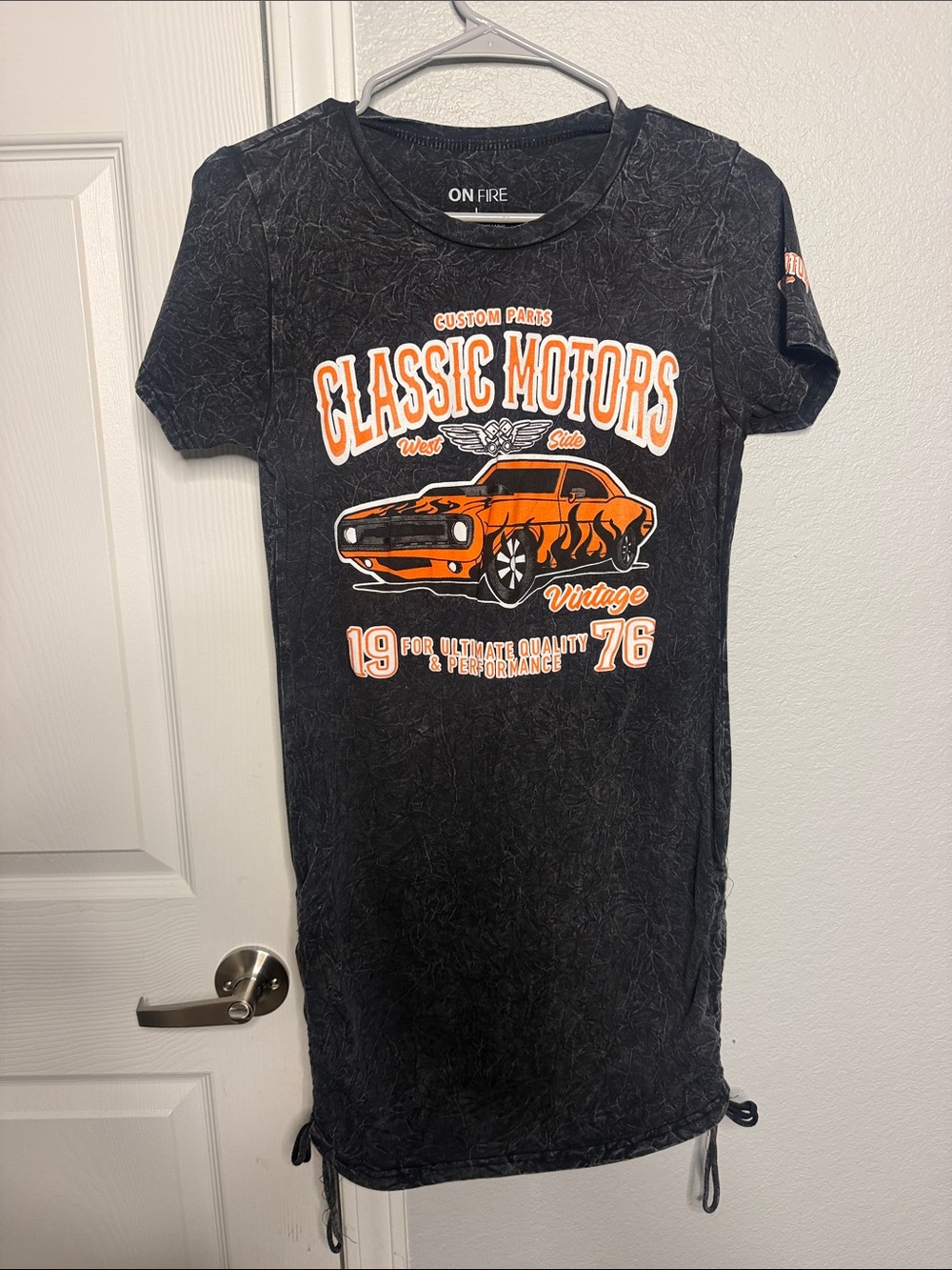 On Fire Black Tee Dress with Orange Classic Motors Car Graphic